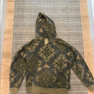 Free People Green and Gold Patterned Hoodie